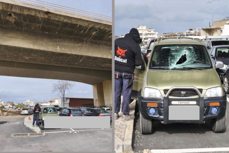 Κρήτη | Μέχρι πότε θα είμαστε τυχεροί; Κομμάτι τσιμέντου έπεσε από γέφυρα και «καρφώθηκε» σε αυτοκίνητο | Photos