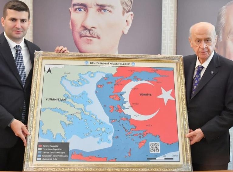 Ο Μπαχτσελί θέλει το μισό Αιγαίο και την Κρήτη στην Τουρκία – Δημοσιεύουν χάρτες στα social media