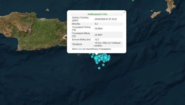 Μετασεισμών συνέχεια στην Κρήτη- Έως και 4,3 Ρίχτερ η μεγαλύτερη δόνηση